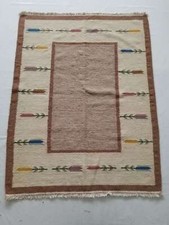Vintage Handmade Traditional Floral Brown Beige Kilim Floor Rug Carpet 190x144cm