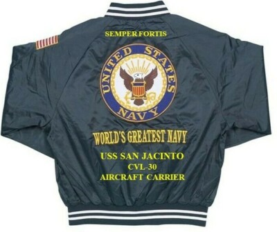 USS SAN JACINTO  CVL-30 CARRIER NAVY EMBROIDERED SATIN JACKET (BACK ONLY)