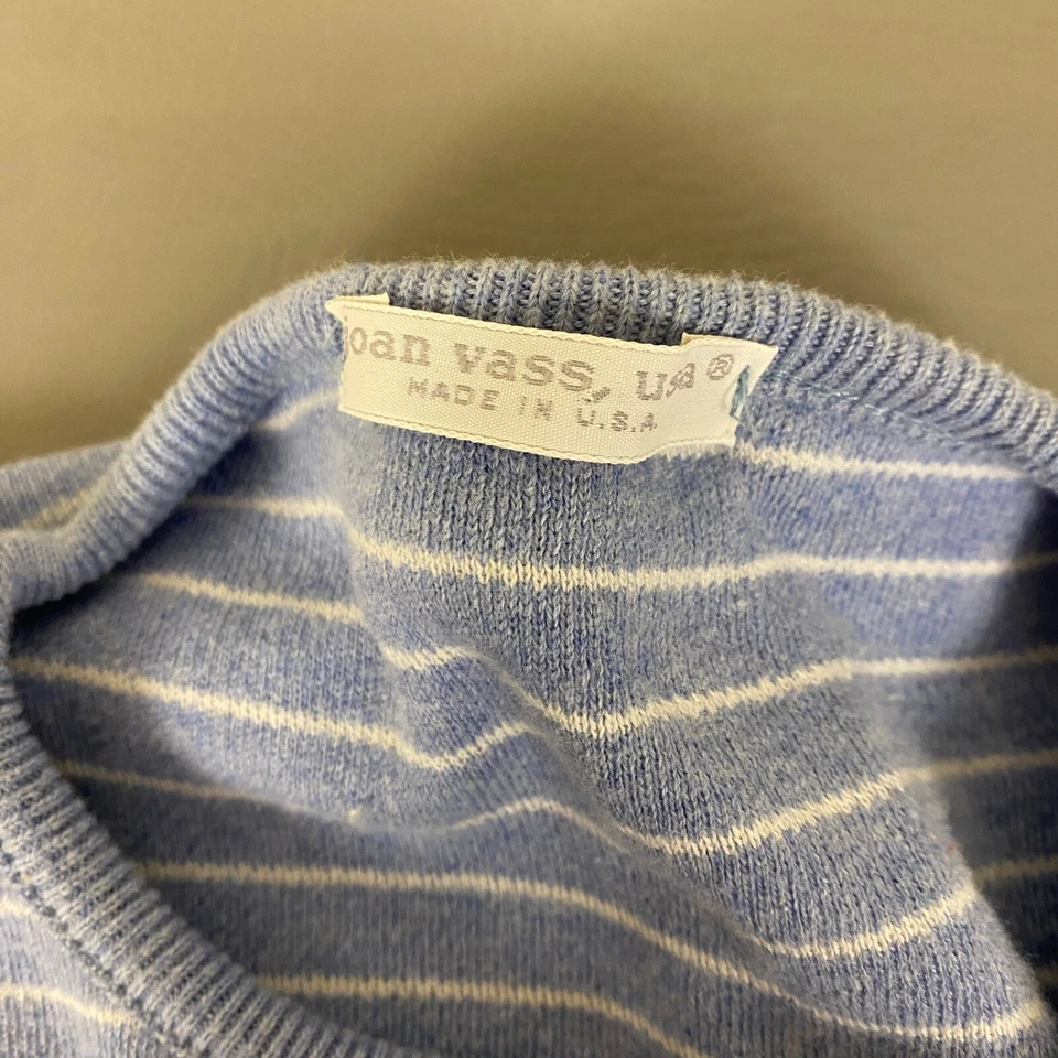 Vestido tejido vintage Joan Vass EE. UU. azul talla 1 (8-10) algodón a rayas con bolsillos Foto 3 de 4