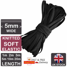 WEICHE SCHWARZE Gummikordel 5mm GESTRICKT d&uuml;nn elastisch zur Herstellung von Gesichtsmasken N&auml;hen