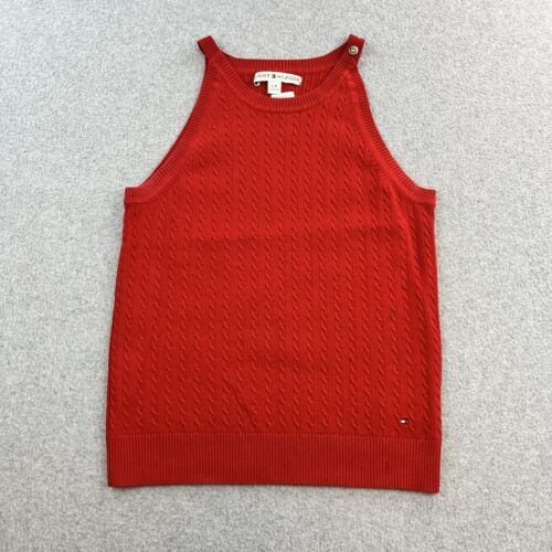 Tommy Hilfiger Tank Top Womens Large Red Blouse Halter Sleeveless Knit Shirt