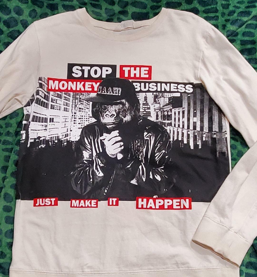 Hu0026M Stop The Monkey Business Long Sleeve Tee Shirt Juniors 12-14 | eBay