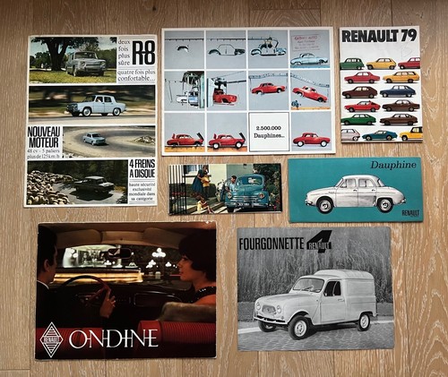 LOT 7X RENAULT PROSPEKT BROCHURE R4, FOURGONNETTE, DAUPHINE, ONDINE, R8