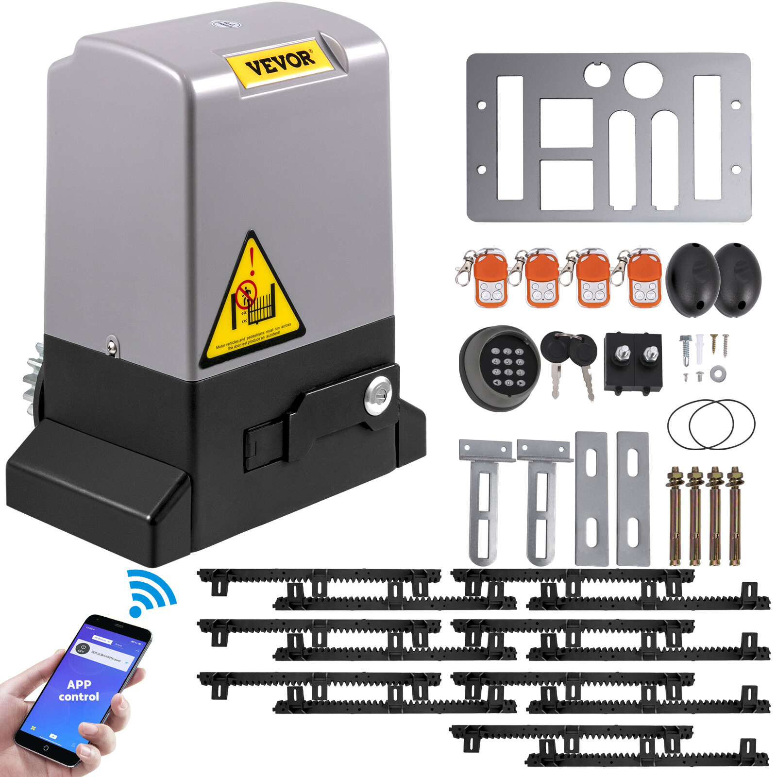 VEVOR Sliding Gate Opener Automatic 1800KG 7M Gear Track 4 Remote APP Control