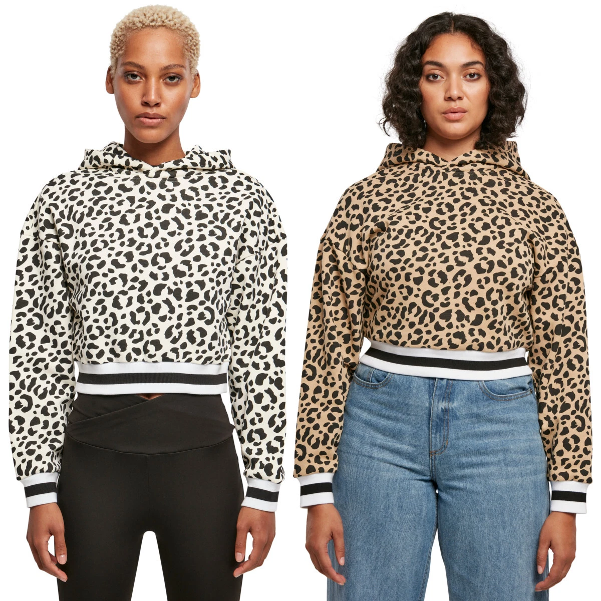 Urban Classics Ladies Shorts Aop College Hoody Jumper Animal Print Relaxed Woman