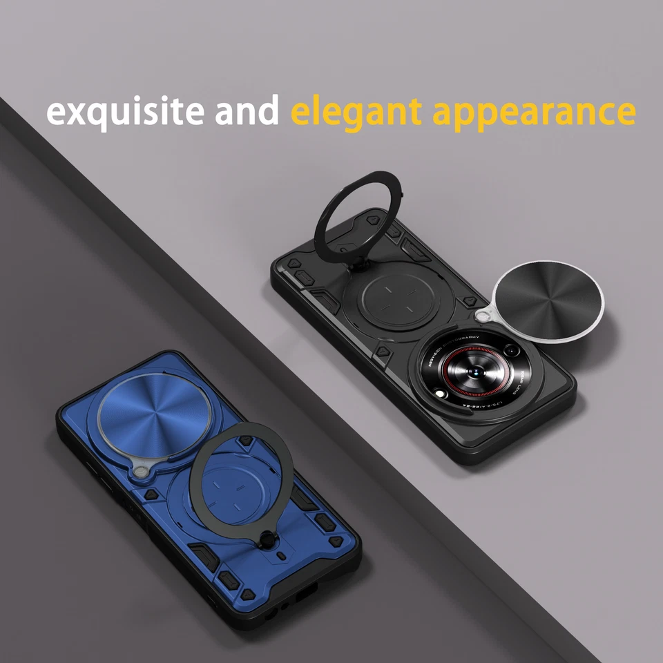 For ZTE nubia Focus 5G, Hybrid Armor Slide Lens Camera Magnetic Stand Cover Case - Image 4 of 4