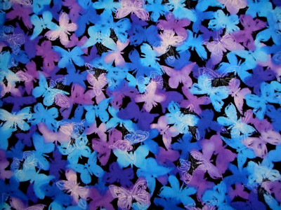 Quilt Fabric By Half-Yard Purple Blue Turquoise Butterflies Black Premium Cotton