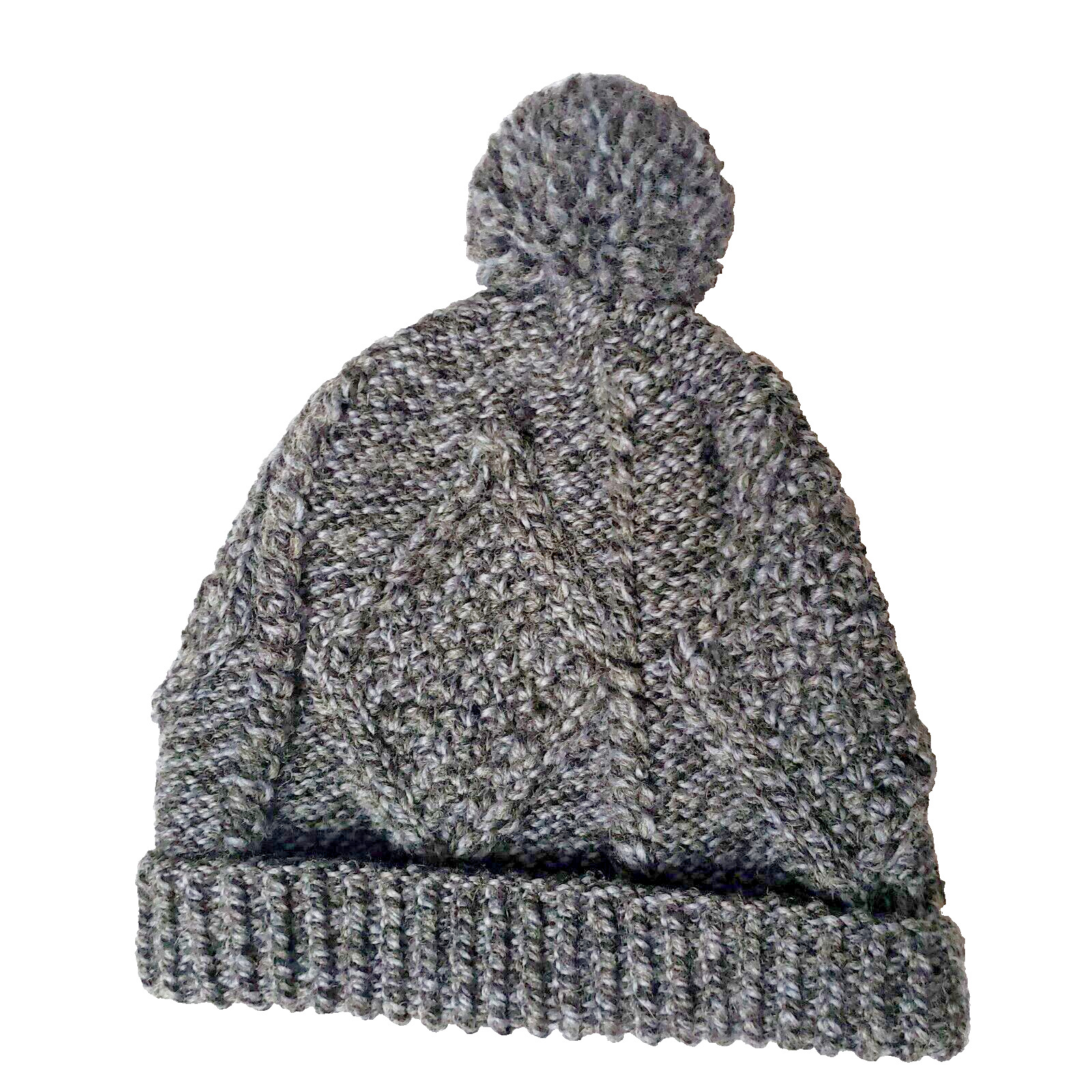 Carraig Donn Irish Handknit 100% Merino Wool Pompom Knit Beanie Hat Gray
