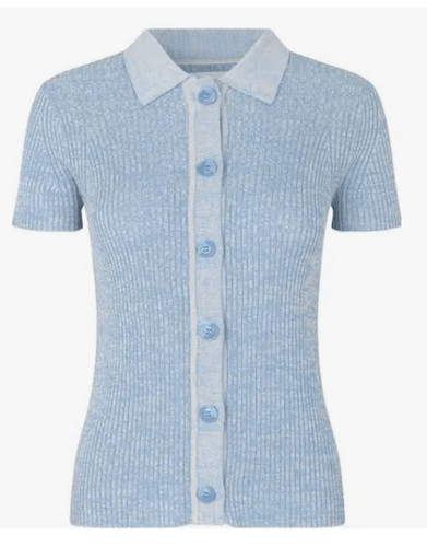 Samsoe Samsoe Blue Ribbed Bonnie Short Sleeved Polo Size Medium