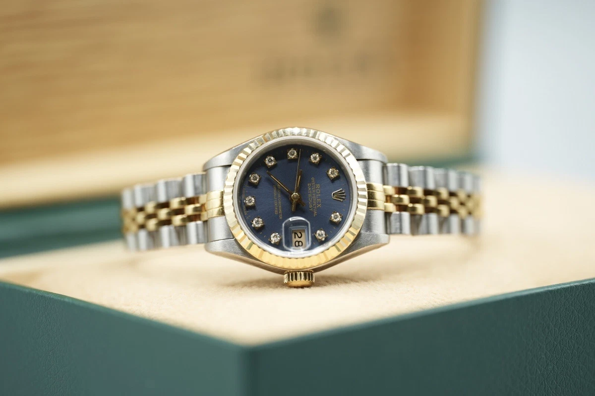 Ladies Steel Gold Rolex Datejust 26mm 69173 Factory Navy Blue