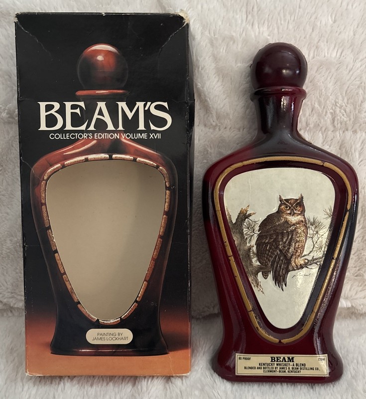 Vintage Jim Beam Label Kentucky Bourbon Empty Decanter Horned Owl Lockhart