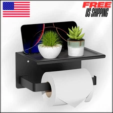 Wall Mount Toilet Paper Holder W Phone Shelf Holder, Tissue Holder for Bathroom