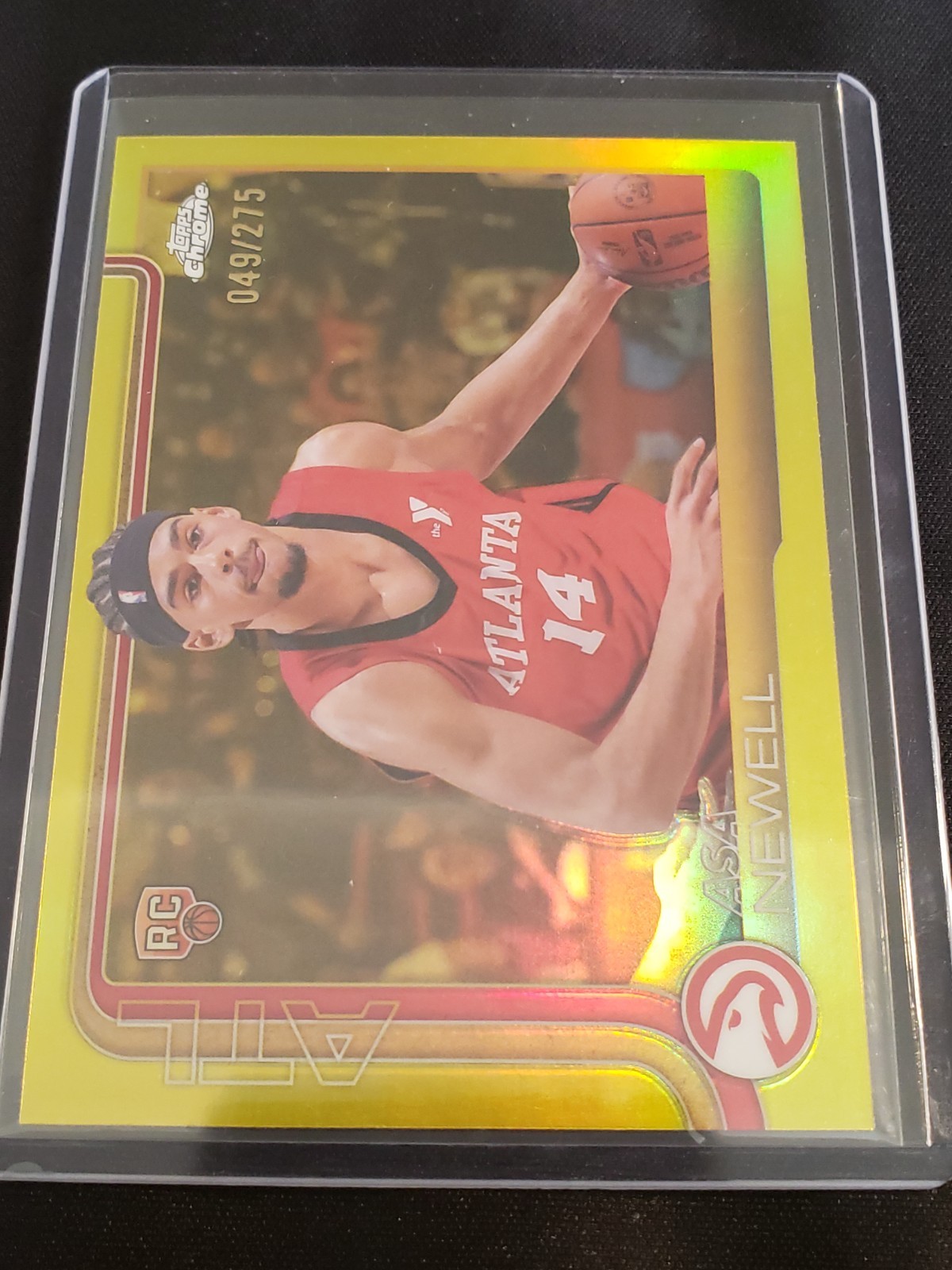 2025-26 Topps Chrome Asa Newell #273 Yellow Refractor RC /275 Hawks Rookie