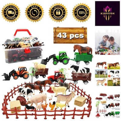3 Pack Farm Toy Tractor Playset with 40pcs Animal Figurines - Perfect Gift!