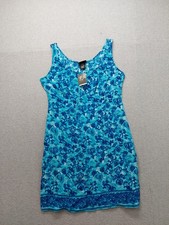 No Boundaries Women Dress L Blue Floral Print Sleeveless Knee Length Casual Cozy