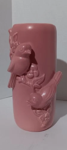 Red Wing Pottery Vase - Pink - Bird Motif
