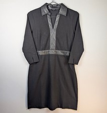 Talbots Shift Dress Womens 6P Black Faux Leather Trim Elegant Cocktail Modest