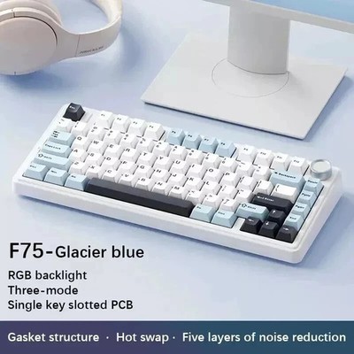 AULA F75 Glacier Blue Mechanische Tastatur 3 Modi 2,4GHz/Bluetooth/Kabelgebunden RGB 75%