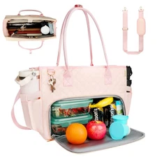 Lunch Tote Bag with 15.6 Inch Laptop Compartment& Water Bottle Pocket, Quilte...