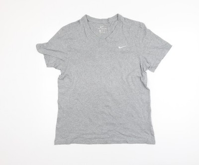 Nike Herren T-Shirt Grau Rundhals Kurzarm Baumwolle Größe M