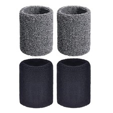 2 Pair Wrist Sweatbands Sports Wristbands for Men  Women, Sweat Black Grey