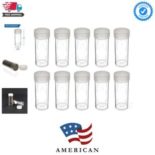 10 Round Clear Plastic Quarter Size Coin Storage Tube Holders with Screw on Lid