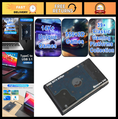 Portable Retro Game Emulator Console - 500GB, 14.5K+ Games, Plug & Play, 39 Syst
