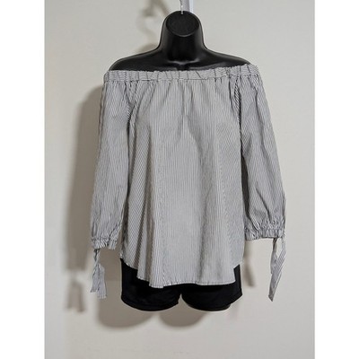 Potter's Pot Off Shoulder Striped Blouse Top Long Sleeve Tie Cuff Large