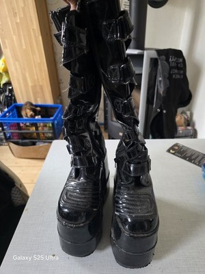 Demonia Gothika Plateau Stiefel Lack Schwarz