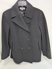 Brooks Brothers Black Wool Blend Double Breasted Pea Coat Men's Medium