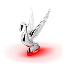  47982 Chrome Swan Hood Ornament with 6 LED Glow Base Red/Red