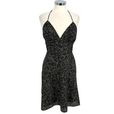 Express Womens Halter Neck Silk Black Gold Party Night Out Dress Size 6