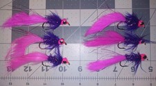 #1  6 Each Pink And Purple Star light Leech. Lead Eyed Coho Alaska Salmon Fly