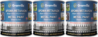3x GRANVILLE gehämmert GRAU Metallfarbe keine Grundierung erforderlich direkt auf Rost 750ml