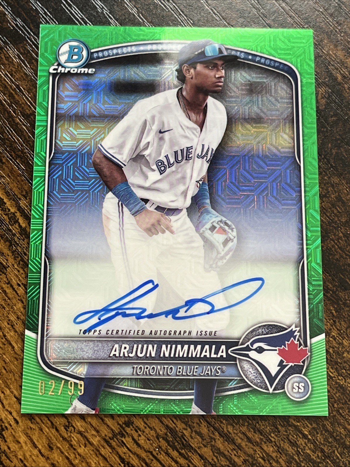 Arjun Nimmala 2025 Bowman Chrome Green Mega Box Prospect Auto /99 BMA-AN