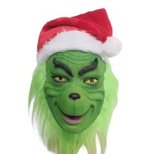 The Grinch Mask Full Head Latex Xmas Christmas Cosplay Costume with hat