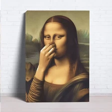 Funny Mona Lisa Canvas Wall Art, Parody Vintage Artwork Poster Print, Humorous