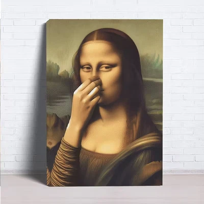 Funny Mona Lisa Canvas Wall Art Parody Vintage Artwork Humorous Bathroom Print