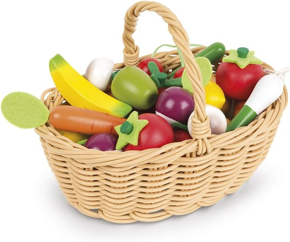 Cestino Spesa Giocattolo con 24 Frutti e Verdure in Legno Janod
