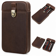 Genuine Leather Fountain Pen Case Holds 6 - Compact Elegant Office Organizer