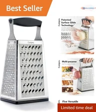 Stainless Steel 4 Sided Box Grater with Handle Dishwasher Safe Kitchen Tool