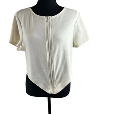 Shein Curve Ribbed Off White Short Sleeve Zippered Top 3XL