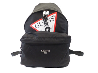 GUESS Jungen Rucksack Kinder Schwarz Rucksack Tri-Logo Canvas Schultertasche Neu mit Etikett UVP50 