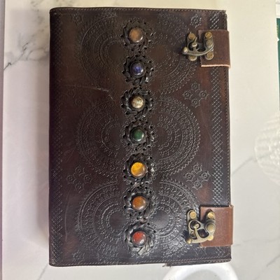Hand Tied Leather Journal Chakra Stones 9 1/2  X 7 