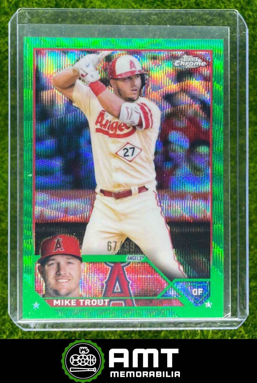 Mike Trout 2023 Topps Chrome Green Wave Refractor 67/99 Los Angeles Angels #27