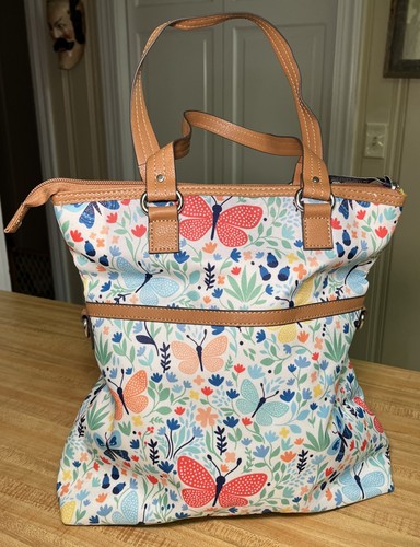 Lily Bloom Purse Shoulder Bag Top Handle Satchel, Floral/Butterfly Print ๐ฆ๐ฑ๐ธ - Picture 2 of 19