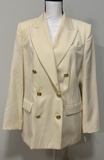 Talbots Blazer Double Breasted Jacket Wool Cream Gold Womens 8 Lined Vintage