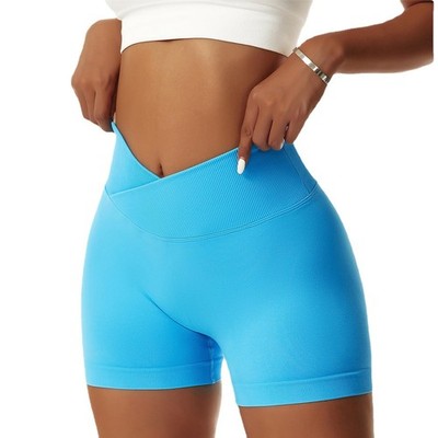 Damen Gym Shorts V Cross Stretch Push Up Yoga Shorts Booty Scrunch Fitness Ho...
