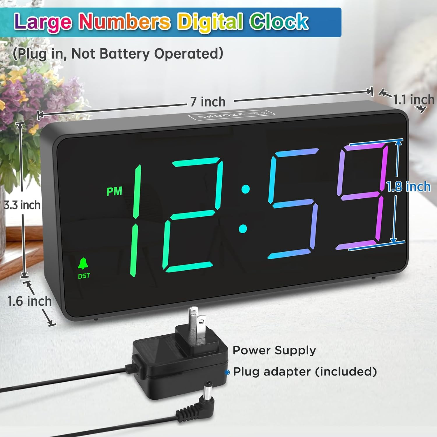 Digital Alarm Clock for Bedroom Bedside, Extra Loud for Heavy Sleepers Adults, L