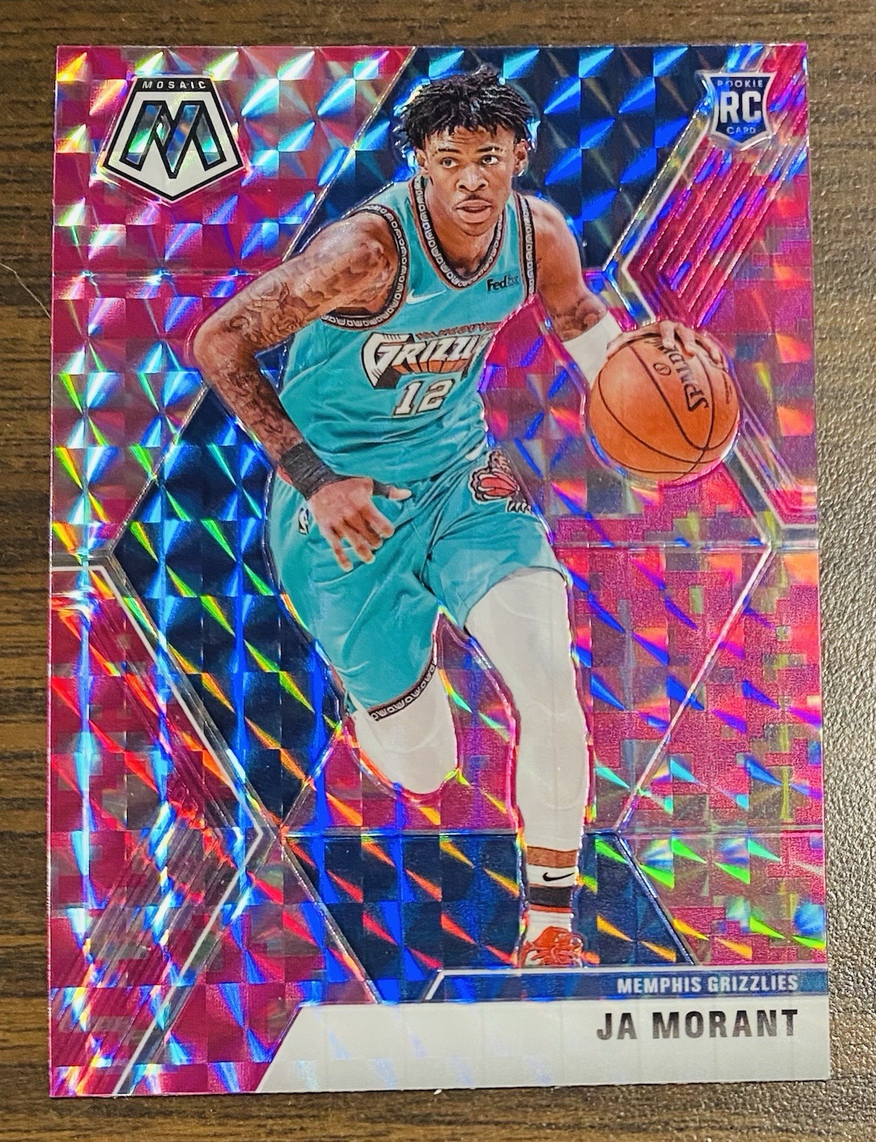 2019-20 Panini Mosaic #219 Ja Morant Rookie RC Pink Camo Prizm Grizzlies